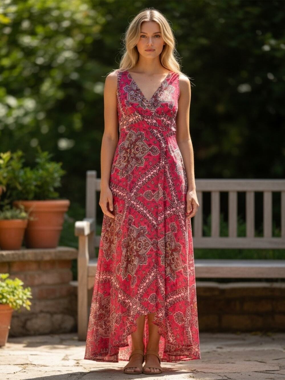 TOMMY HILFIGER Women’s 2 Pink Red Paisley Maxi Dress